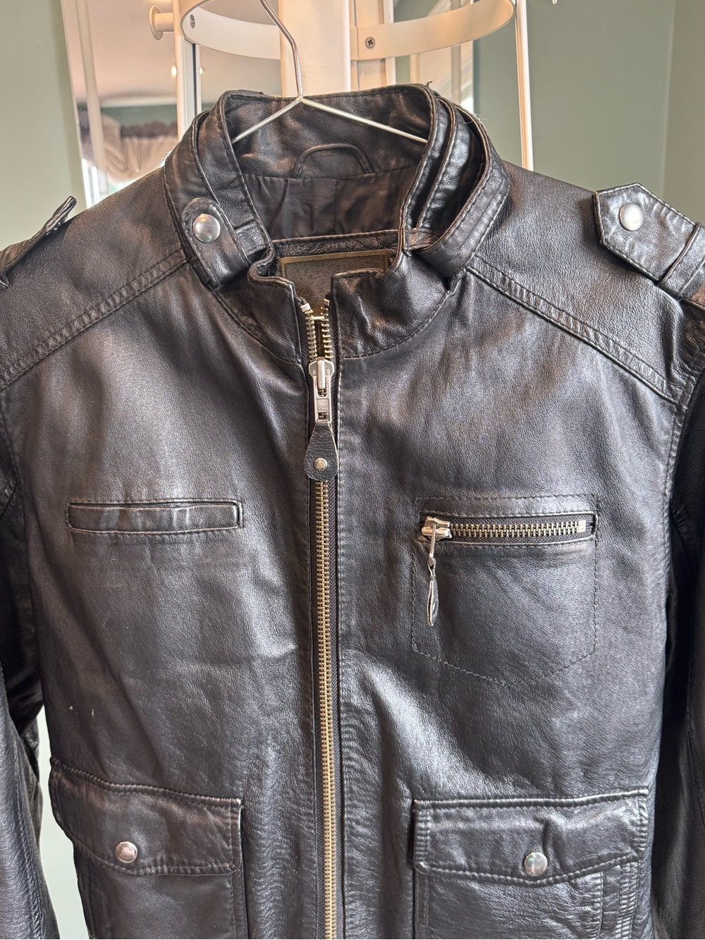 Vintage Real Leather Bomber Jacket Black Biker Moto Oversized Y2K - Picture 4 of 9